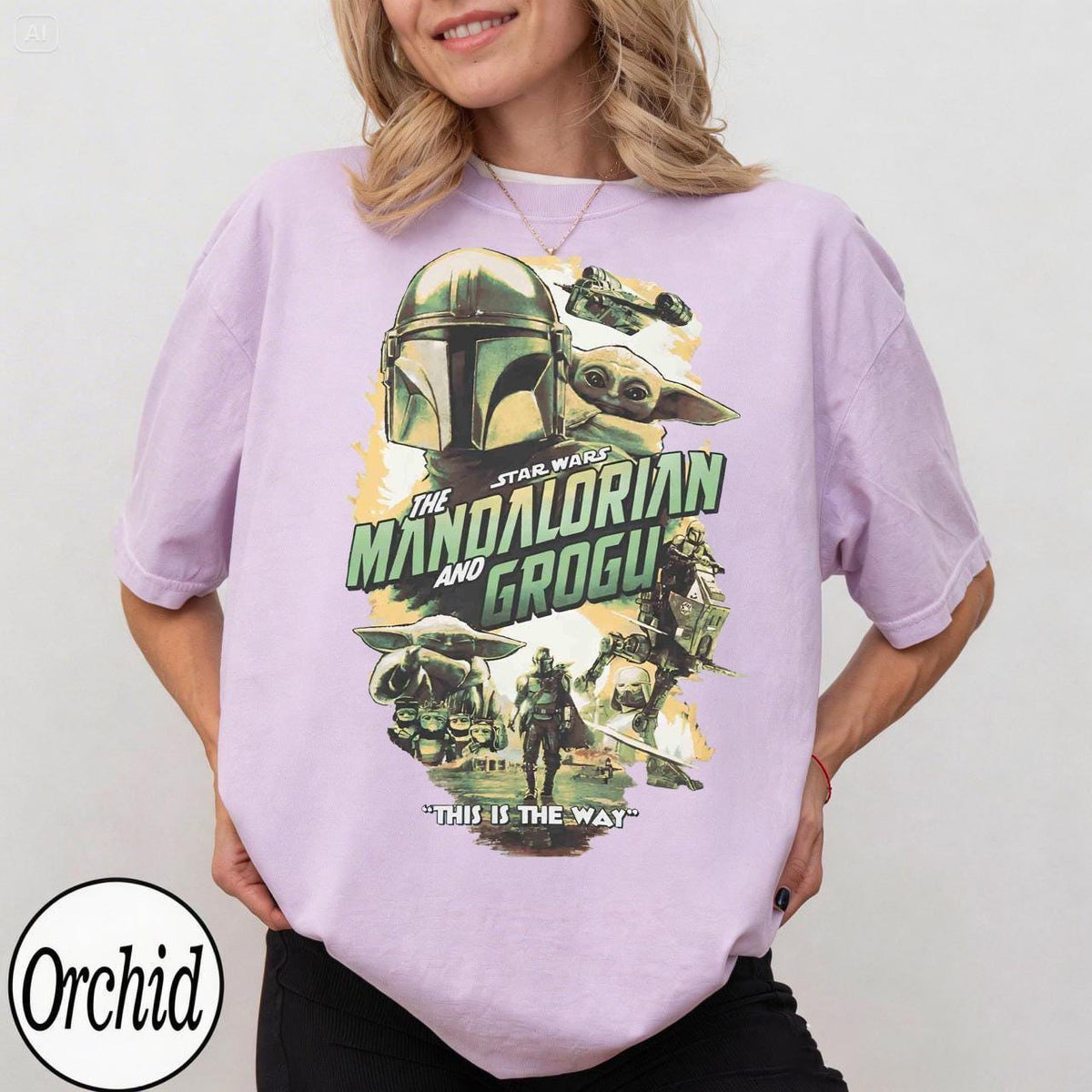 Retro Star Wars The Mandalorian And Grogu — Bella+Canvas Tee fan art by Snagva (2)
