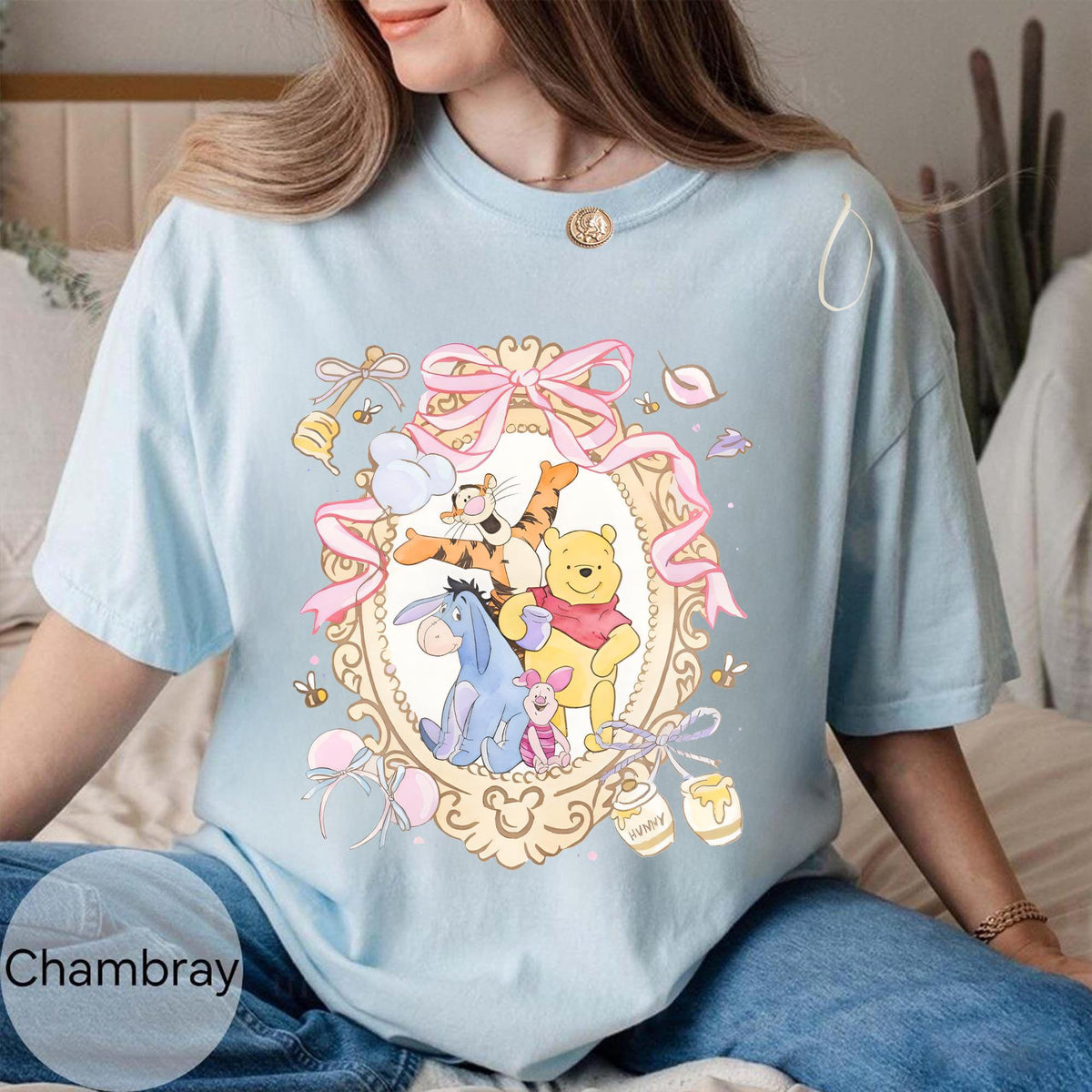 Watercolor Coquette Bow Winnie the Pooh and Friends — Comfort Colors Tee fan art by Snagva