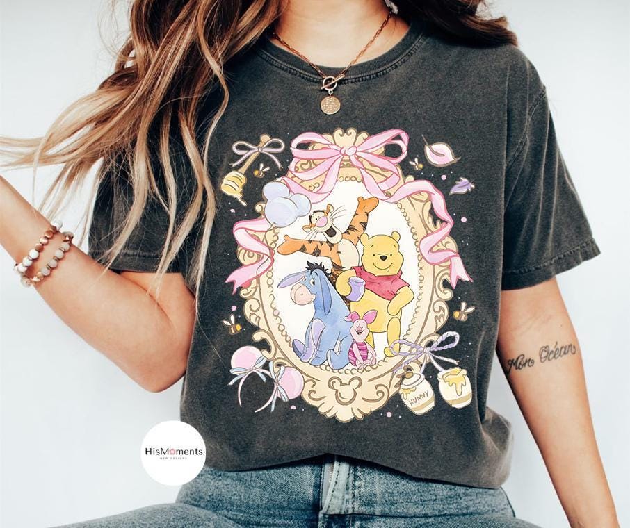 Watercolor Coquette Bow Winnie the Pooh and Friends — Comfort Colors Tee fan art by Snagva (4)