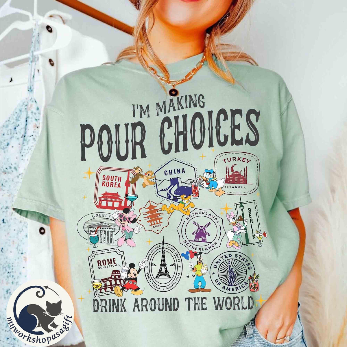 Mickey Friends Epcot Drink Around World — Bella+Canvas Tee fan art by Snagva