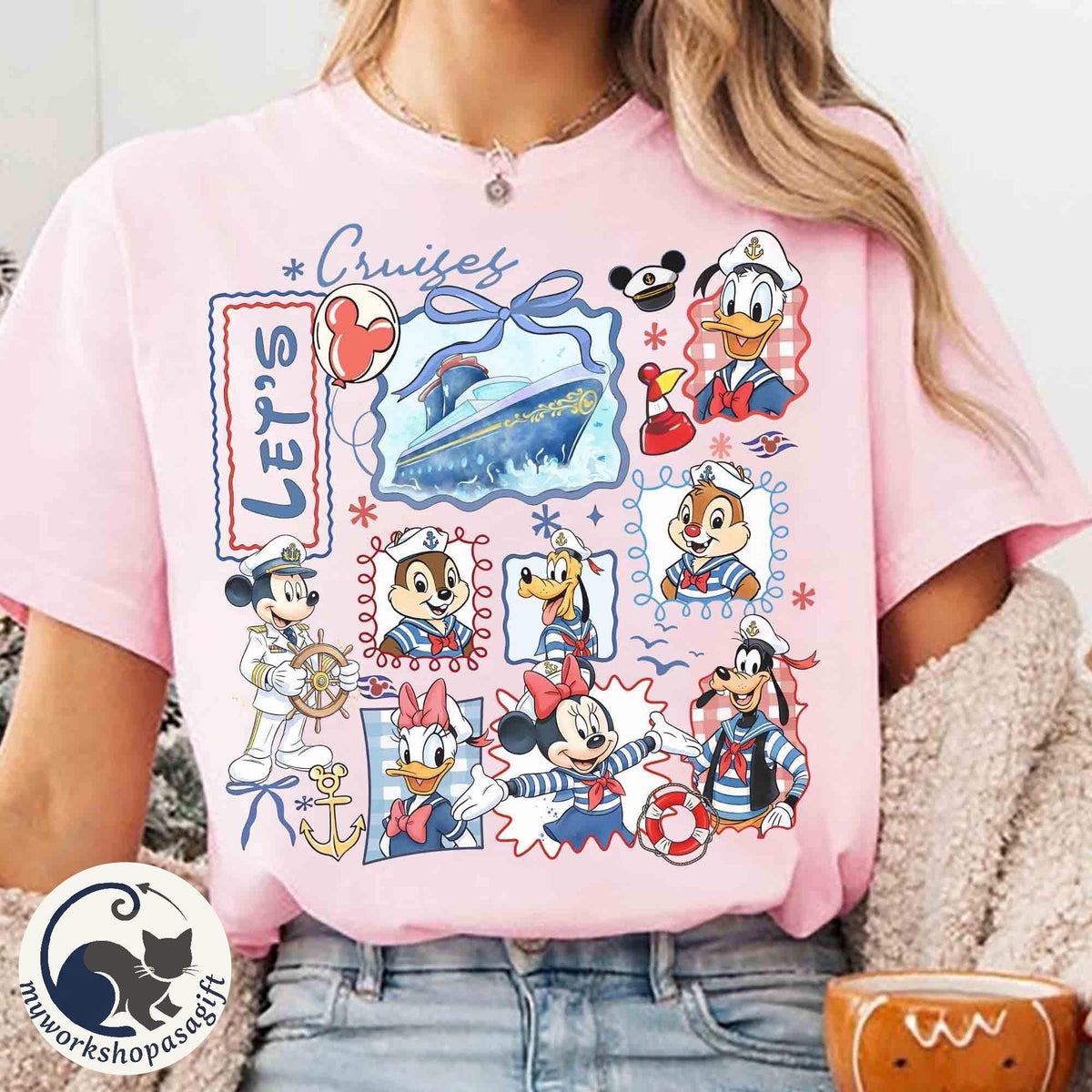 Coquette Bow Watercolor Disney Mickey & Friends Cruise Line  — Bella+Canvas Tee fan art by Snagva (3)