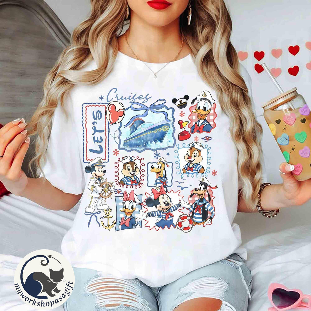Coquette Bow Watercolor Disney Mickey & Friends Cruise Line  — Gildan Sweatshirt fan art by Snagva (4)