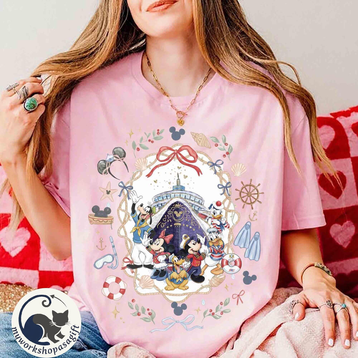 Coquette Bow Watercolor Disney Mickey & Friends Cruise Line  — Comfort Colors Tee fan art by Snagva (4)