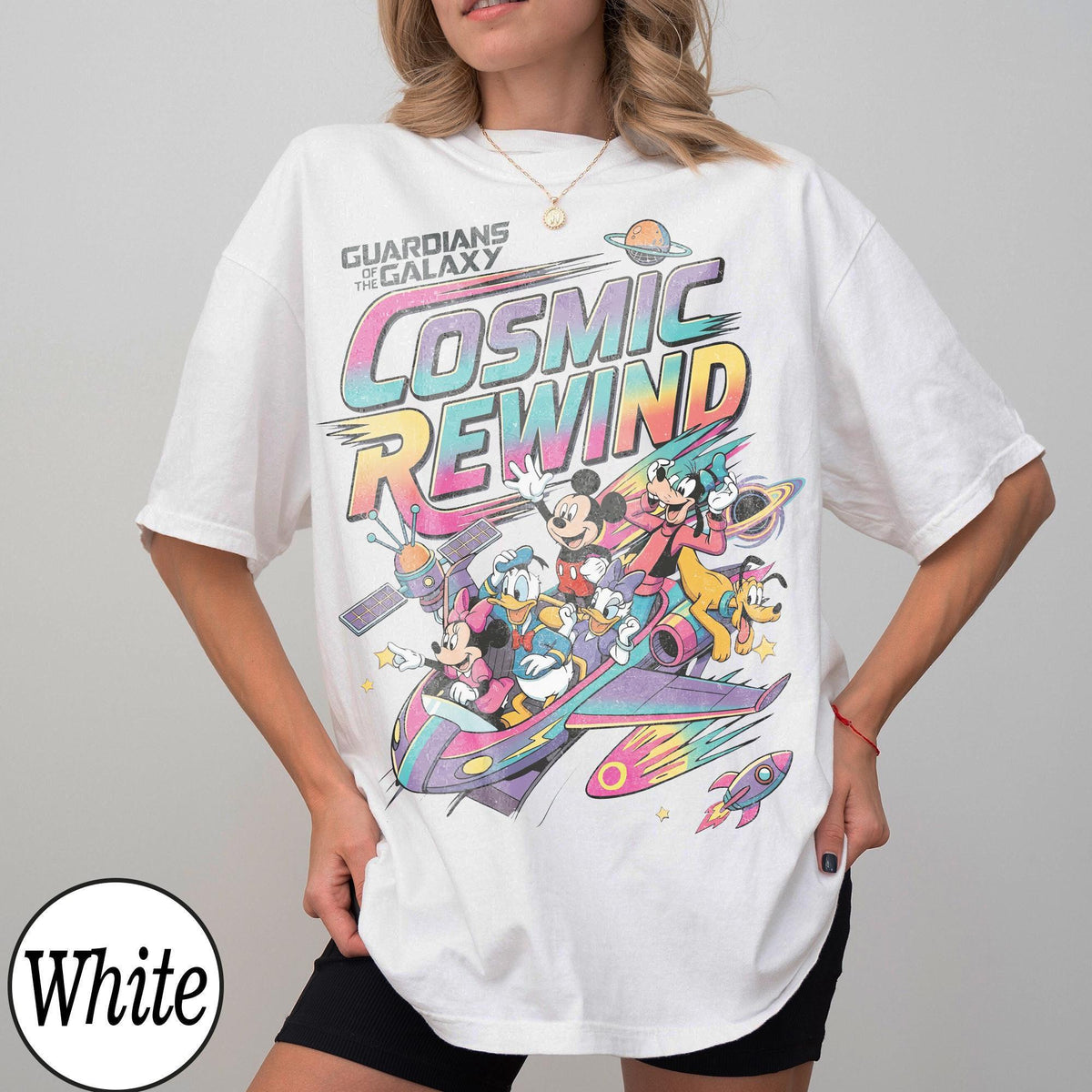 Retro 80s Guardians Cosmic Rewind Mickey Donald Goofy — Gildan Sweatshirt fan art by Snagva (7)