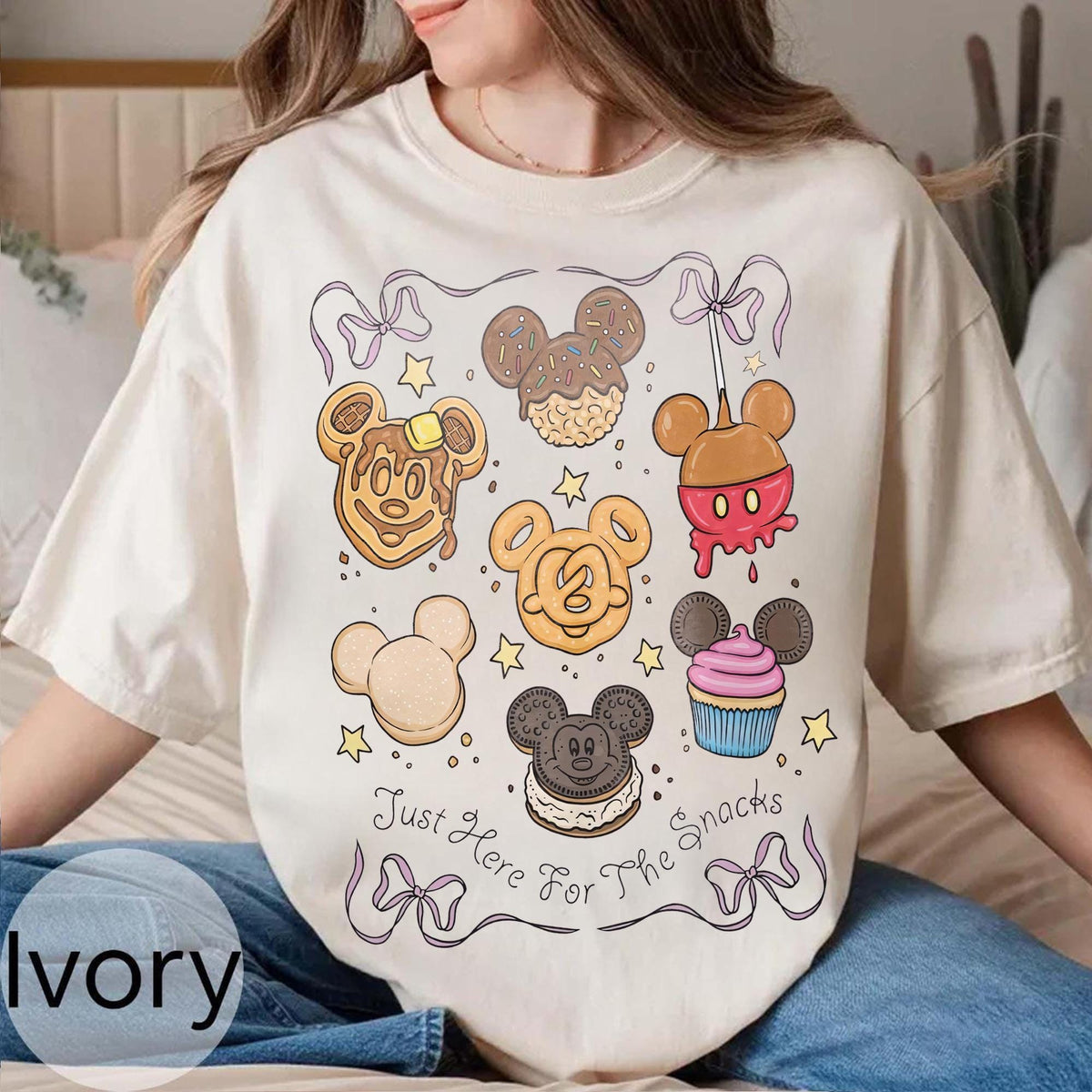 Coquette Bow Disney Just Here For The Snacks — Bella+Canvas Tee fan art by Snagva