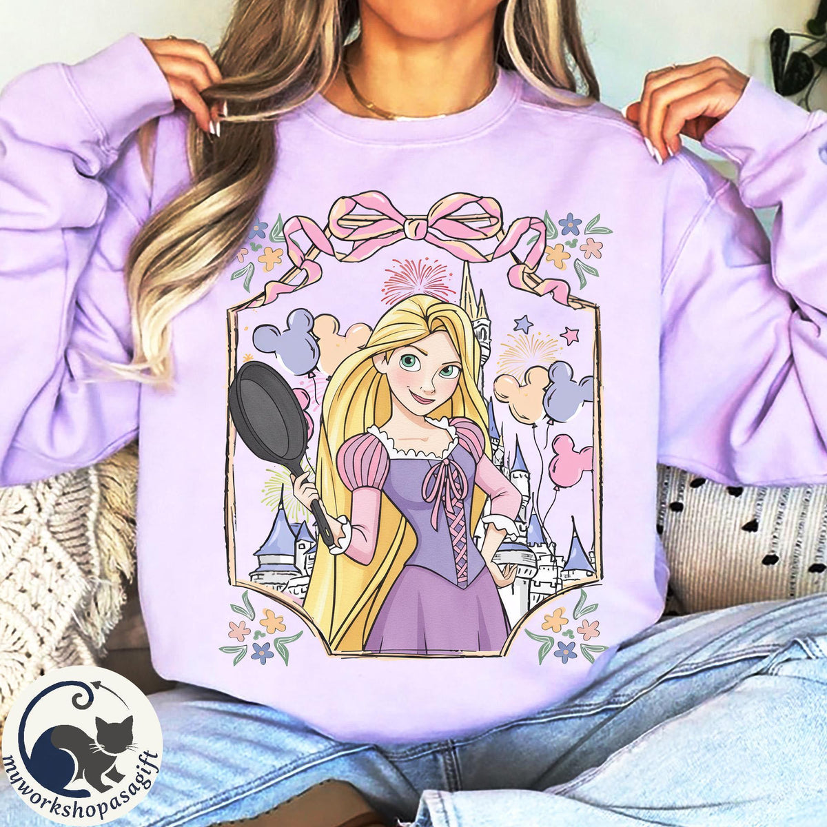 Customized Coquette Bow Disney Princess Castle Comfort Color — Gildan Sweatshirt fan art by Snagva (4)
