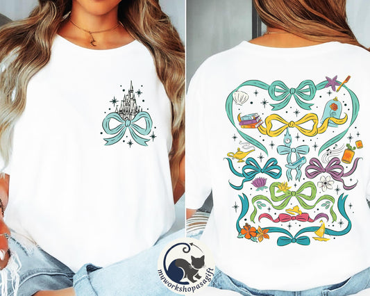 2-Sided Coquette Bows Disney Princess Movie Comfort Color — Bella+Canvas Tee