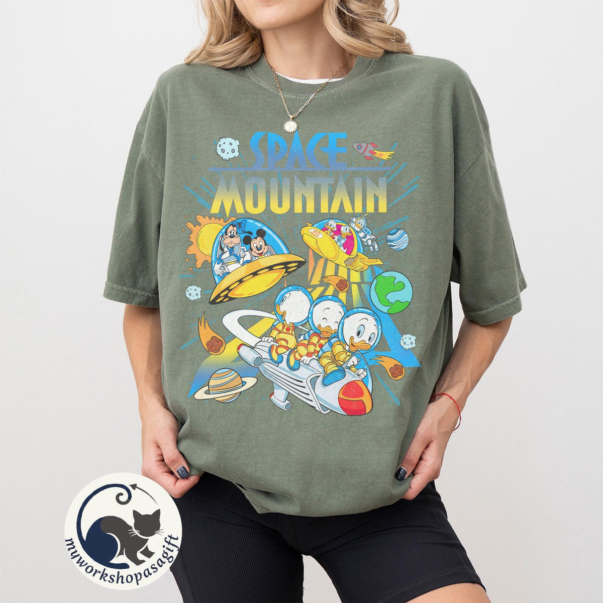 Space Mountain Retro 90s Mickey Friends — Gildan Hoodie fan art by Snagva (4)