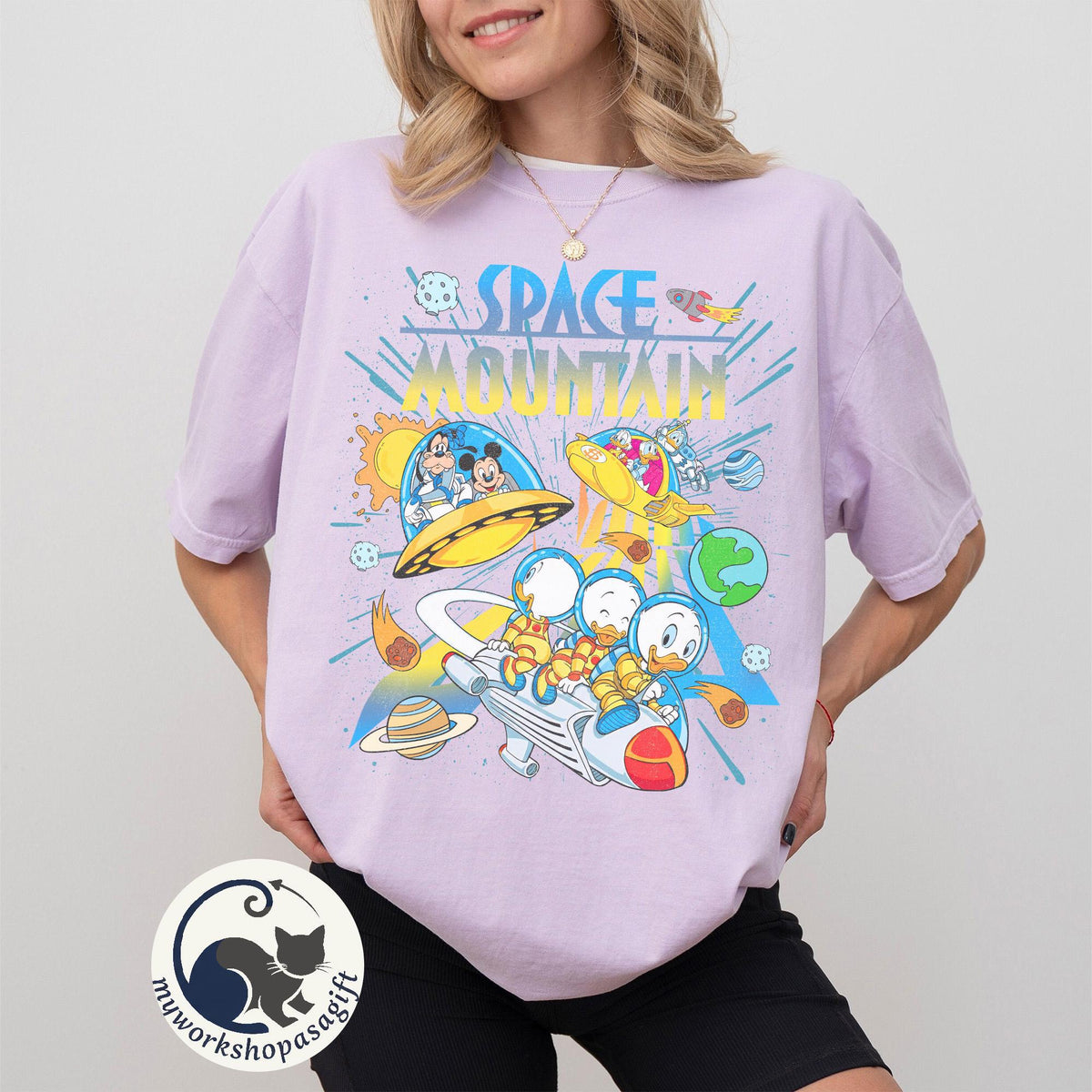 Space Mountain Retro 90s Mickey Friends — Gildan Sweatshirt fan art by Snagva (5)