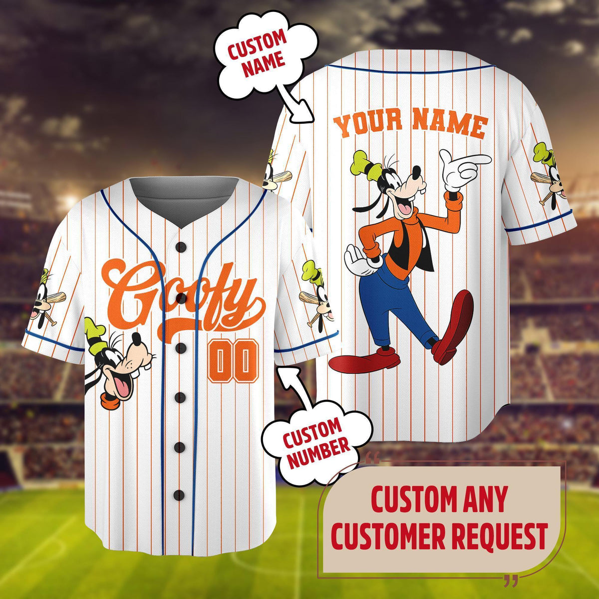 Personalize Disney Mickey & Friends Cute Striped White — Gildan Hoodie fan art by Snagva (2)