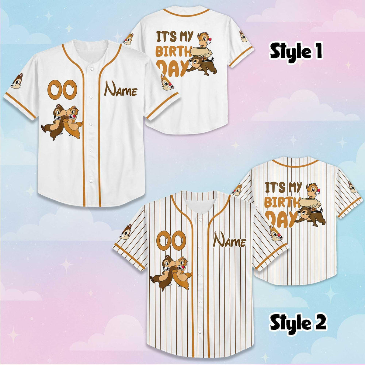 Personalized Chip and Dale Birthday Baseball — Bella+Canvas Tee fan art by Snagva (2)