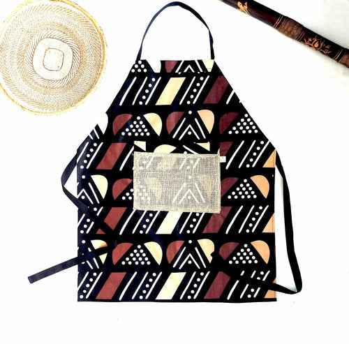 The Mashona, Adjustable, Burlap Pocket, Wax Print Aprons