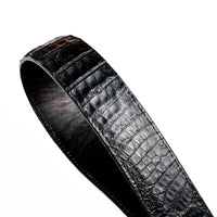 Hand-stained gradient full-grain leather lining inside black crocodile belt