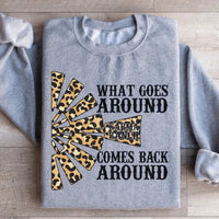Karma Ranch sweatshirt laid flat showing full design and warm, cozy fleece fabric