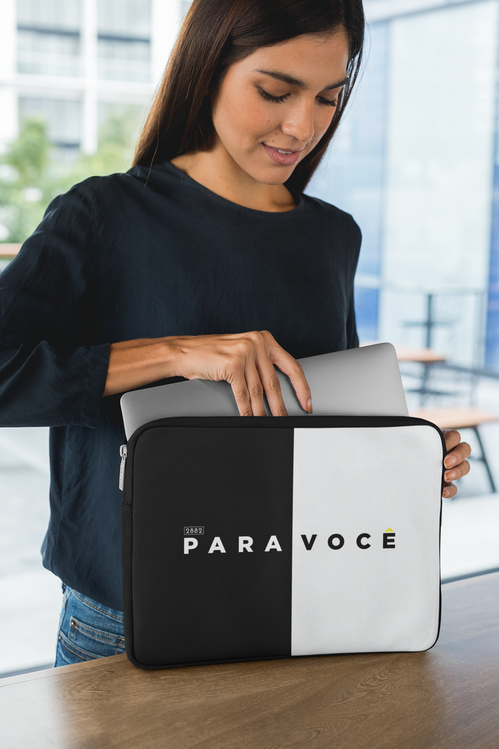2882Tech black and white color block laptop sleeve with padded protection, shown closed