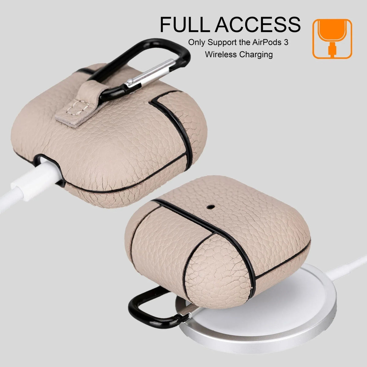 Multiple leather AirPods 3 cases in various colors arranged neatly on a flat surface.