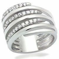 Rhodium brass ring with clear CZ stone displayed against a soft, neutral backdrop.