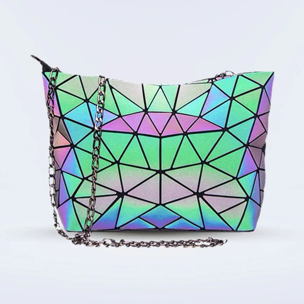 Lumination Holographic Purse showing iridescent rainbow colors on a white background.
