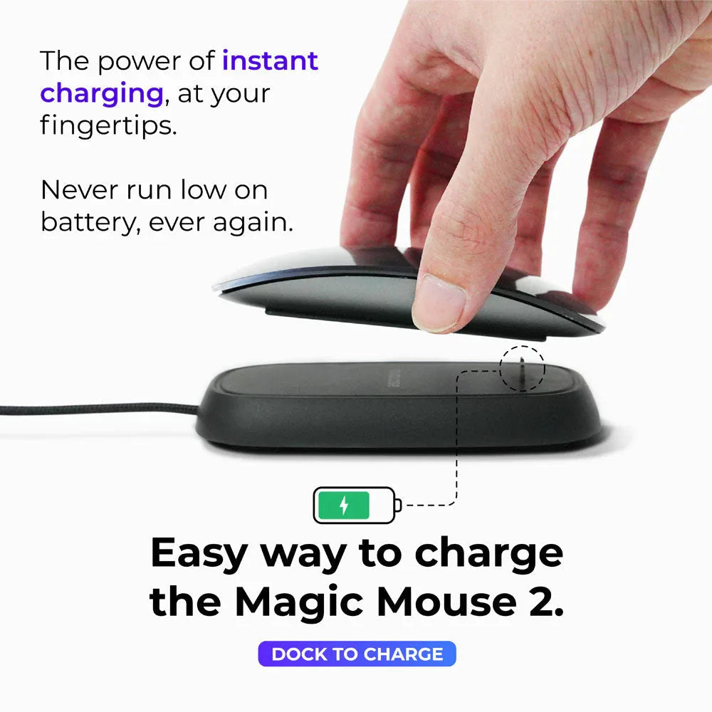 Close-up of the Ascrono Magic Mouse 2 Charger showing the mouse on the charging dock.