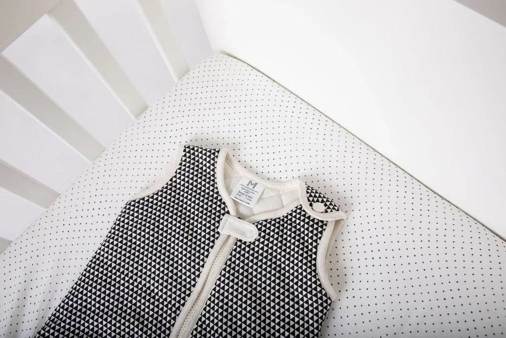 Close-up of the shoulder snap feature on the wearable baby sleep bag for easy use.