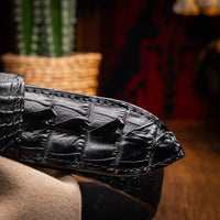 Lifestyle shot of Marlboro belt worn with casual outfit, showing belt buckle and textured leather.