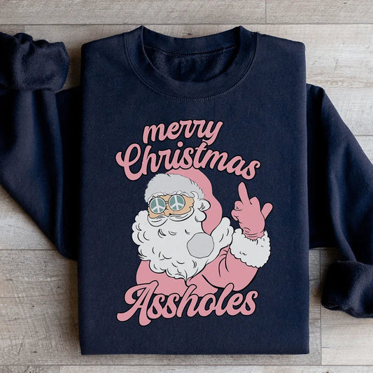 Black sweatshirt with 'Merry Christmas A sholes' text in festive font, small size