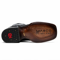 Back view highlighting smooth black leather shaft of Missouri Western cowboy boot.