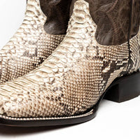 Missouri Natural boot profile showcasing square toe and detailed python skin texture.