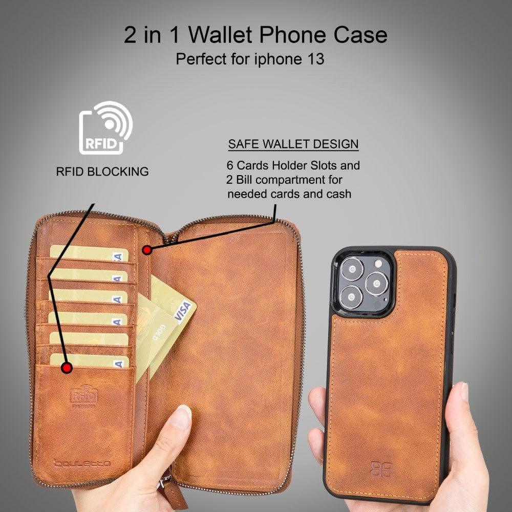 Detachable Leather Zipper Wallet Cases for Apple iPhone 13 Series - Snagva