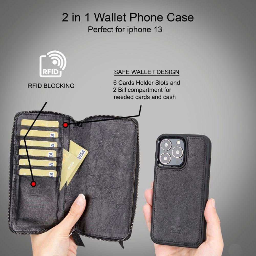 Detachable Leather Zipper Wallet Cases for Apple iPhone 13 Series - Snagva