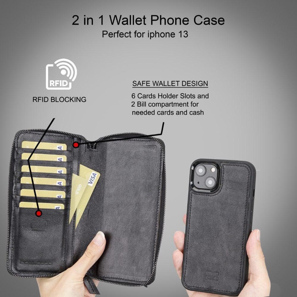 Detachable Leather Zipper Wallet Cases for Apple iPhone 13 Series - Snagva