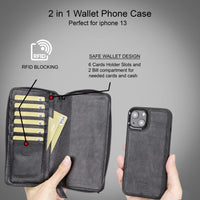 Detachable Leather Zipper Wallet Cases for Apple iPhone 13 Series - Snagva