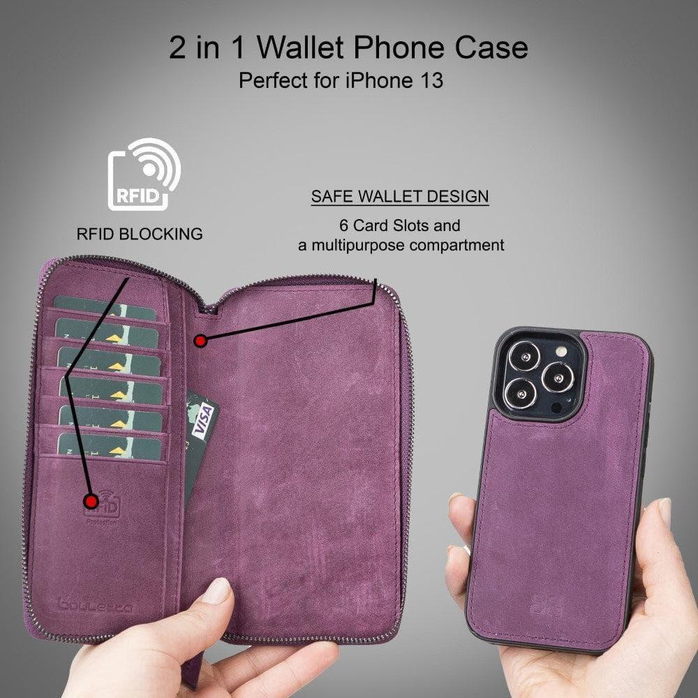 Detachable Leather Zipper Wallet Cases for Apple iPhone 13 Series - Snagva