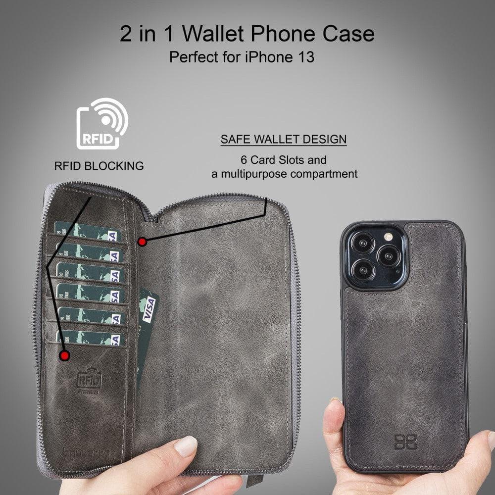 Detachable Leather Zipper Wallet Cases for Apple iPhone 13 Series - Snagva