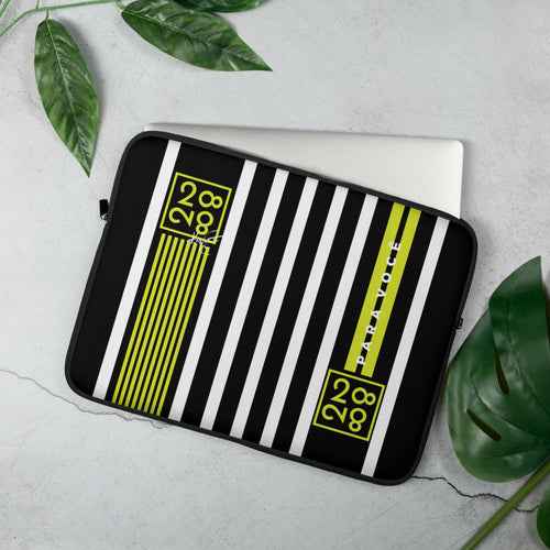 Colorful multi-stripe laptop sleeve with a slim design, offering stylish protection for your device.