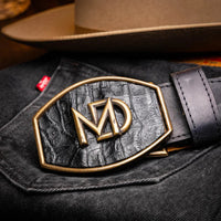 Montana belt styled with casual clothing, highlighting the craftsmanship and western design.