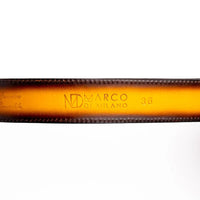 Side angle of Montana Belt showing detailed texture of crocodile skin and rich brown leather.