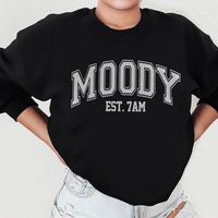 Black Moody Est. 7am sweatshirt with peachy Sunday t-shirt design in size small.