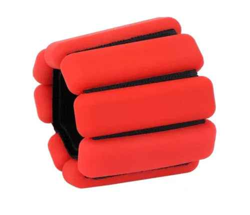 Pair of grey silicone-coated 1 lb wrist or ankle weights with adjustable Velcro straps, displayed side by side.