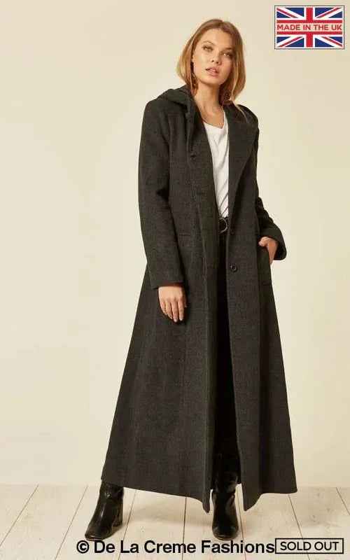 Oversized Wool Blend Hooded Long Coat (1716)