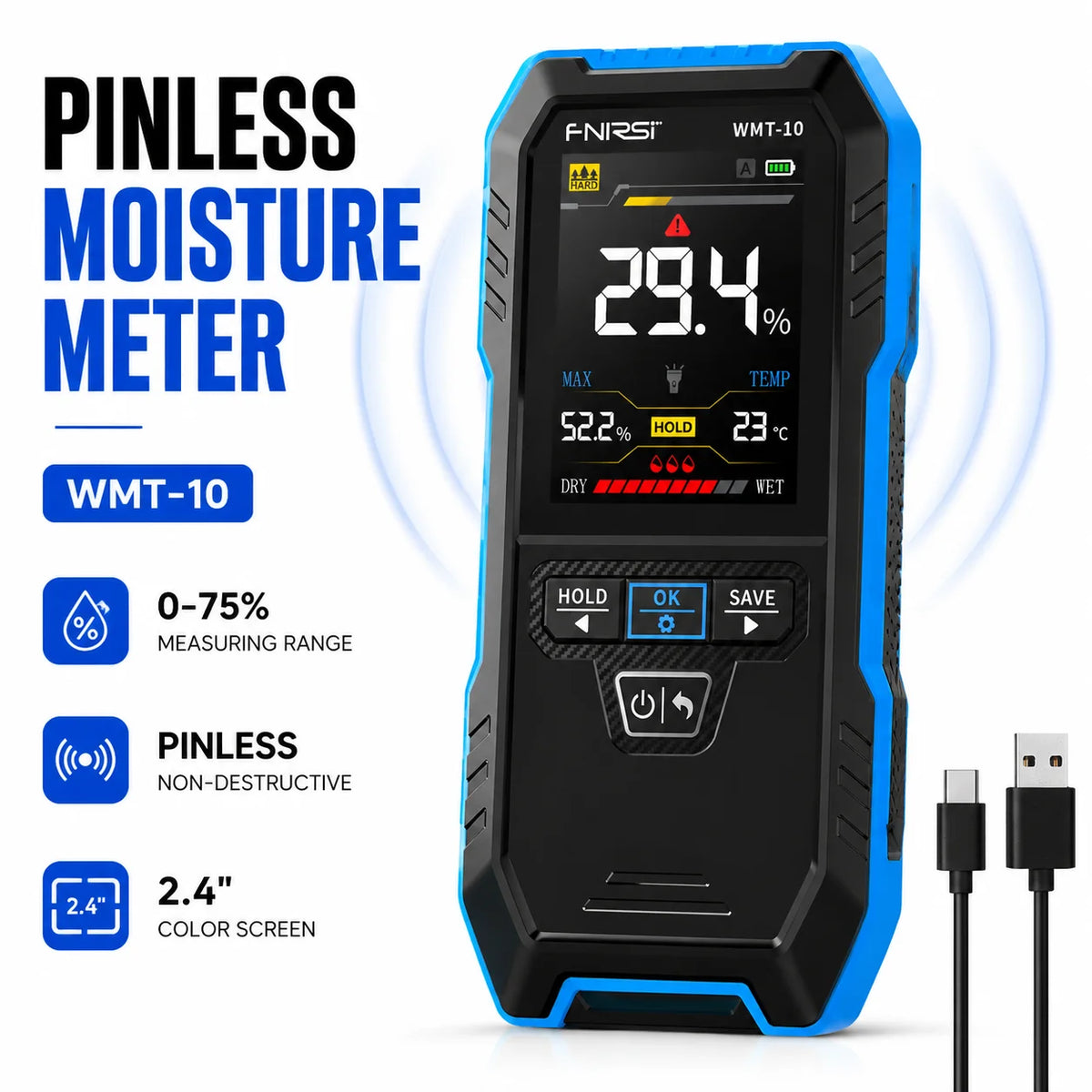 pinless wood and wall moisture meter for drywall firewood and home inspection