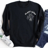 Black Plant Mom sweatshirt with peachy Sunday T-shirt print, small size