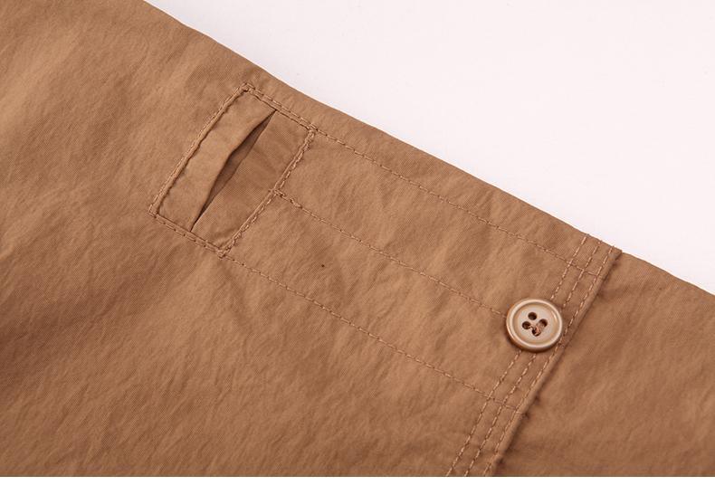 Close-up of button and collar on men's military style quick-dry nylon shirt.