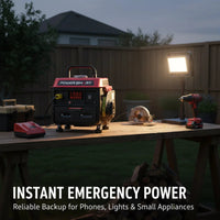 Generator in use at outdoor worksite powering tools