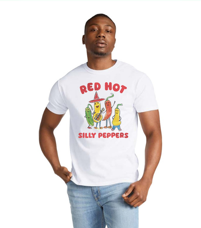 Artwork reference on a sample garment; selected model, color and print placement may differ · Red Hot Silly Peppers | Tee, Sweatshirt & Hoodie
