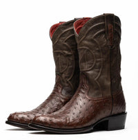 Top-down view highlighting the signature red lining and ostrich skin texture on the Savannah cowboy boot.