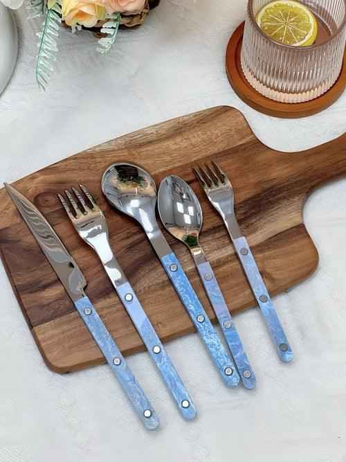Set Of 10 Pcs Modern Nebula Cutlery, Bistrot Style Rivet Flatware Set