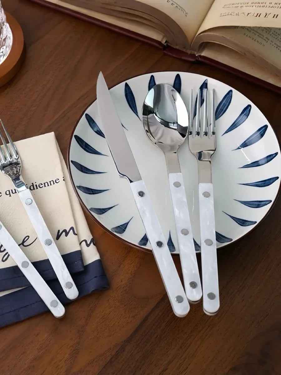 Set Of 10 Pcs Modern Nebula Cutlery, Bistrot Style Rivet Flatware Set