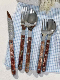 Set Of 10 Pcs Modern Nebula Cutlery, Bistrot Style Rivet Flatware Set