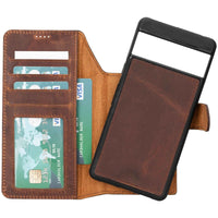 Sheridan wallet attached to Google Pixel phone showing sturdy magnetic connection and leather texture.